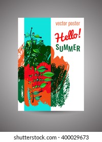 Hello Summer. Vector bright floral postcard EPS10