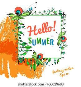 Hello Summer. Vector bright floral postcard EPS10