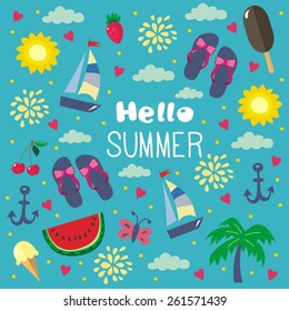 hello summer vector card design
