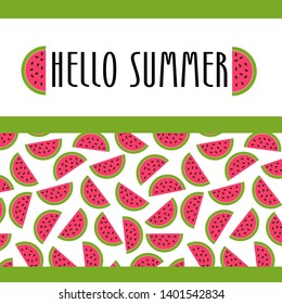 Hello summer. Vector card with watermelon and lettering.