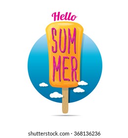Hello summer vector creative concept icon. Ice cream with word SUMMER.