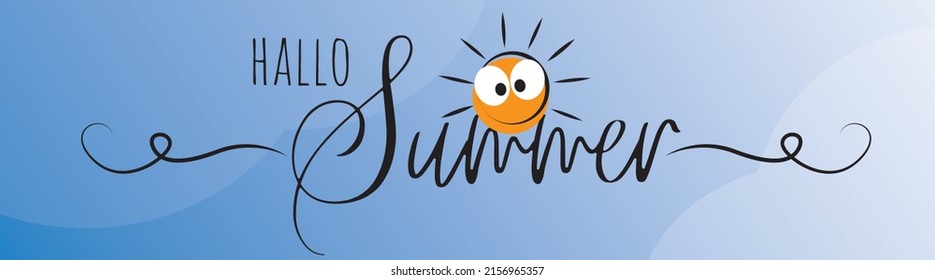 Hola verano, vector. Diseño de la redacción en azul, con letras