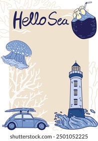Hello summer vector design. Animal tropical elements, greeting background, Banner Illustration  Design.