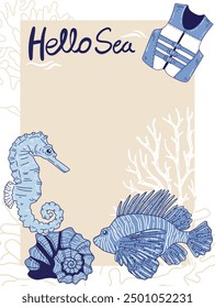 Hello summer vector design. Animal tropical elements, greeting background, Banner Illustration  Design.