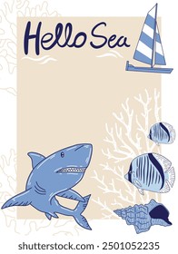 Hallo Sommer Vektor Design. Tierische tropische Elemente, Grußhintergrund, Banner Illustration Design.