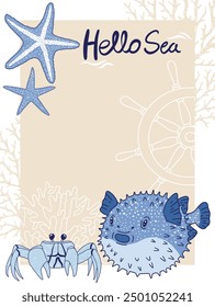 Hello summer vector design. Animal tropical elements, greeting background, Banner Illustration  Design.