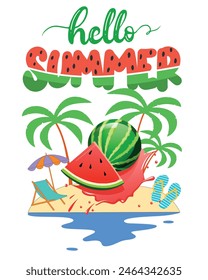 Hello Summer t–shirt vector design, summer holidays.