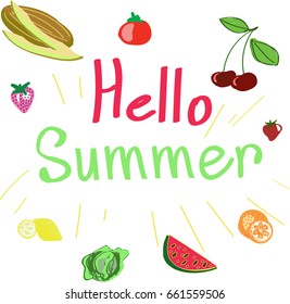 Hello Summer vector fruits isolated