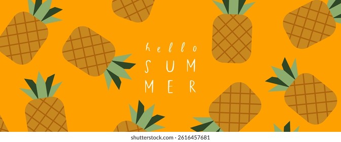 Hello summer. Vector geometric minimalistic abstract illustration of pineapple fruit for yellow background, pattern, poster, banner or design