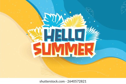 Hello Summer Vector Graphic with Tropical Leaves