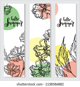 Hello Summer vector illustration, background. Fun quote hipster design logo or label.