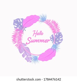 Hello summer vector illustration for background, mobile and social media banner, summertime card, party invitation template. Lettering summer concept with natural elements.
