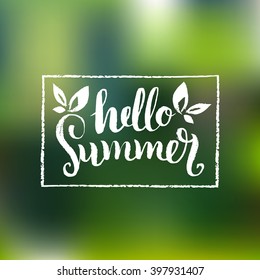 Hello Summer Vector Illustration, Background. Fun Quote Logo Or Label. Hand Lettering Inspirational Typography Poster, Banner In Frame.