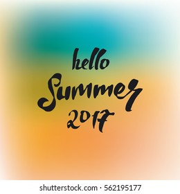 Hello Summer vector illustration, background. Fun quote hipster design logo or label. Hand lettering inspirational typography poster, banner.