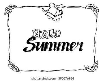 Hello Summer vector illustration, background. Fun quote vintage design logo or label. Hand lettering inspirational typography poster, banner.
