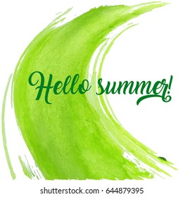 Hello Summer vector illustration, background. Abstract illustration with a sign on white background. Hand lettering inspirational typography poster, banner.
