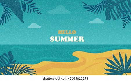 Hello Summer Vector Illustration With Beach Scene
