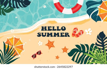 Hello Summer Vector Illustration with Beach Elements