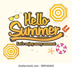 Hello Summer Vector Illustration with Beach Umbrella and Sunglasses
