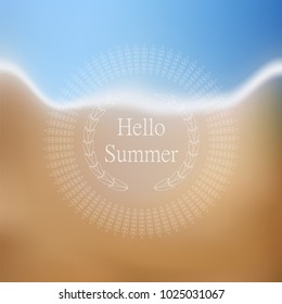Hello Summer Vector Illustration. Vector blurred beach and ocean for treveling card, and summer background.