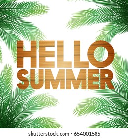 Hello Summer Vector Illustration - Bold Text with Palm Trees on White Background
