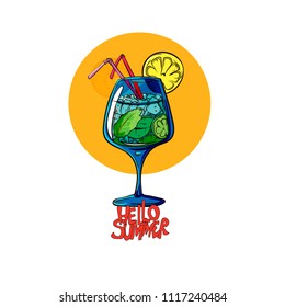 Hello summer. Vector illustration. Summer coctail.