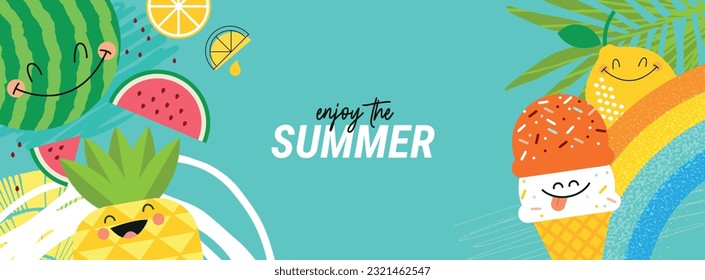 Hello Summer. Vector illustration concept for website design, background, social media banner, travel and holiday ads, sale promotion, poster, marketing material, summer card, party invitation.