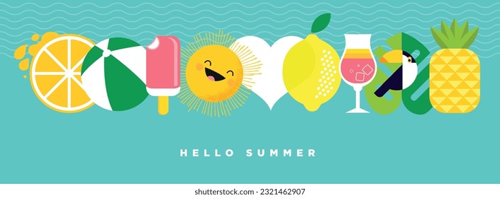 Hello Summer. Vector illustration concept for website design, background, social media banner, travel and holiday ads, sale promotion, poster, marketing material, summer card, party invitation.