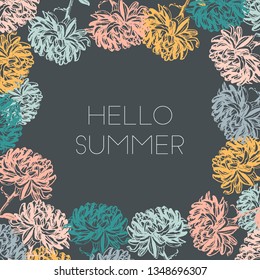 Hello Summer. Vector illustration with hand drawn golden daisy flowers