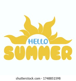 Hello summer! Summer vector illustration with hand lettering. Template badge, sticker, banner, greeting card or label.