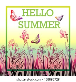 Hello Summer vector illustration. High quality hand drawn background. Mobile template.