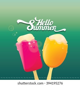 Hello summer vector illustration with ice cream. summer concept background