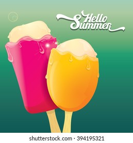 Hello summer vector illustration with ice cream. summer concept background