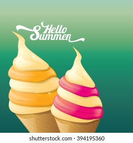 Hello summer vector illustration with ice cream. summer concept background