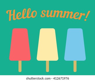 Hello summer vector illustration with ice cream. summer concept background