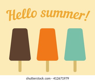Hello summer vector illustration with ice cream. summer concept background