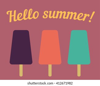 Hello summer vector illustration with ice cream. summer concept background