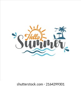Hello summer. Vector illustration. Lettering with hello summer. Hand written calligraphy design. Hello summer doodle