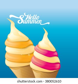 Hello summer vector illustration with melt ice cream
