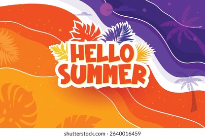 Hello Summer Vector Illustration with Palm Leaves and Tropical Design