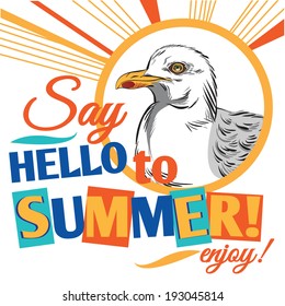Hello summer! Vector illustration seagull