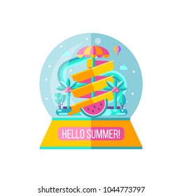 Hello summer. Vector illustration. A set of clipart on the theme of summer, vacation, sea, resort, fruit.