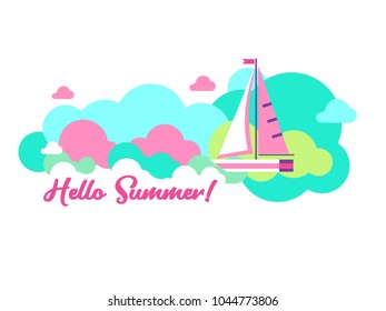 Hello summer. Vector illustration. A set of clipart on the theme of summer, vacation, sea, resort, fruit.