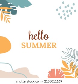 Hello summer vector illustration for social media design templates background with copy space for text. Summer landscapes background for banner, greeting card, poster, and advertising.