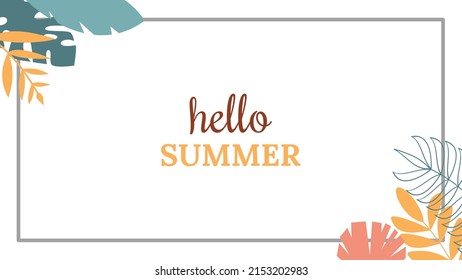 Hello summer vector illustration for social media design templates background with copy space for text. Summer landscapes background for banner, greeting card, poster, and advertising.