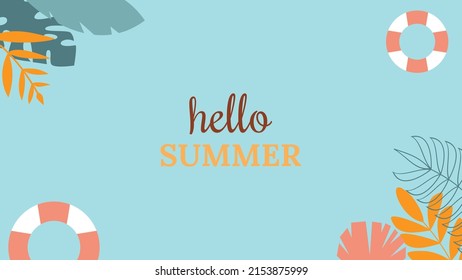 Hola ilustración vectorial de verano para plantillas de diseño de medios sociales en segundo plano con espacio de copia para texto. Fondo de paisajes de verano para banner, tarjeta de saludo, afiche y publicidad.