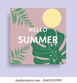 Hello Summer Vector Illustration with Tropical Leaves.
