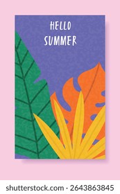 Hello Summer Vector Illustration with Tropical Leaves