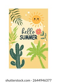 Hello Summer Vector Illustration with Tropical Elements