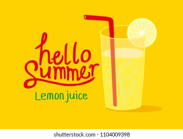 Hello Summer. Summer vector illustration, vacation poster set. flat and hand draw design. can be use for greeting and invitation card. Lemon juice